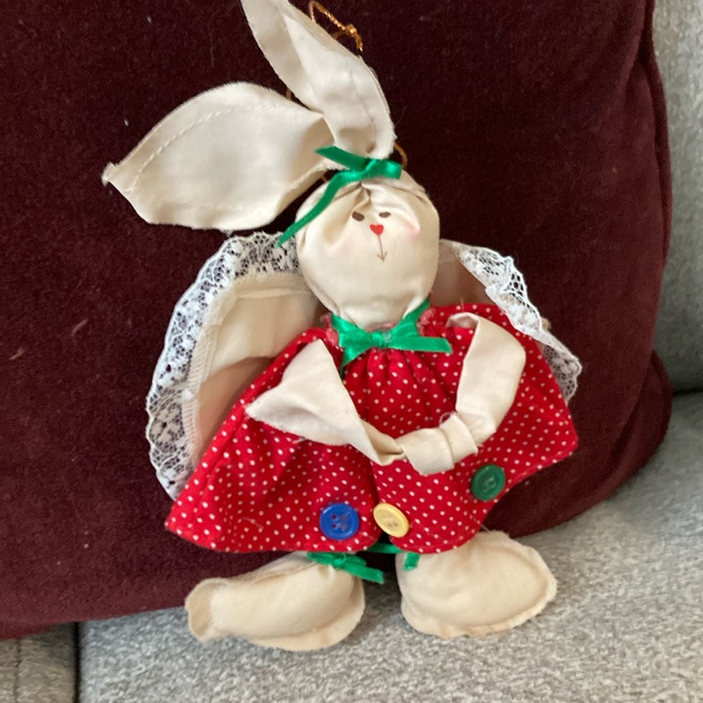 Ornament 8.5 inches by 5 inches cloth, ribbon, buttons